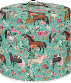 Flowers Horses Kitchen Utensil Cover Cute Rice Cooker Cover with Carrying Handle Portable Kitchen Utensil Accessory Fits Most Sizes Air Fryer Decorative Accessory for 8 Quart Flowers Horses