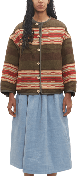 Wool Linen Reversible Jacquard Blanket Liner Jacket — Brown