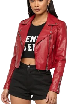 Women's Cropped Faux Leather Biker Jacket