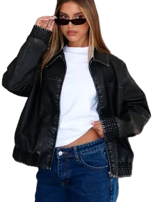 Make Things Right PU Bomber Jacket