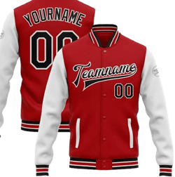 Custom Varsity Letterman Two Tone Jacket Red White Bomber Full-Snap