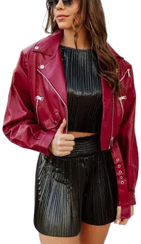 Dylan Cropped Faux Leather Moto Jacket