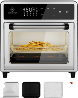 Air Fryer Toaster Oven Combo,10-in-1 12.6QT Compact Countertop Oven,9 Touch Screen Presets & 1 DIY Function,Easy Digital Controls,4 Accessories Included,Stainless Steel,Kitchen Elite Stainless Steel 12.6 QT