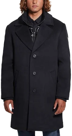 GUESS Men's Wool Blend Long Coat with Removable Quilted Bib