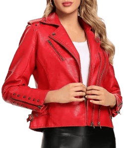 No Brand Jackets & Coats | Women Red Faux Leather Jacket Double Zip Up Coat Outwear With Rivets Jackets | Color: Red | Size: XS | Jaymelyna's Closet