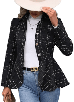 Lapel Jacquard Ruffle Buttoned Peplum Jacket