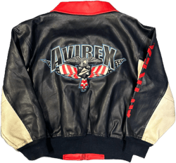 Avirex Kids Leather Jacket In Red & Navy ( 8-10 )