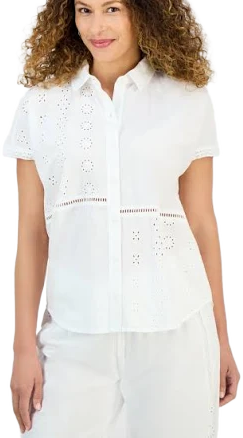Style & Co. Women's Petite Eyelet Camp Shirt