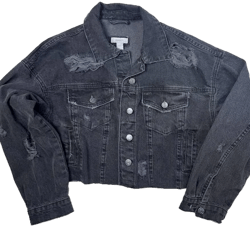 Forever 21 Distressed Stone Wash Cropped Frayed Denim Jacket