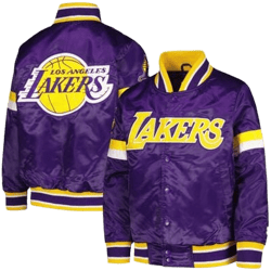 Youth Starter Purple Los Angeles Lakers Home Game Varsity Satin Full-Snap Jacket
