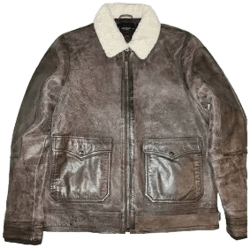 Lucky Brand Men's Leather Aviator Jacket with Faux Shearling Collar