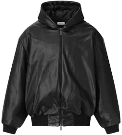 Leather Hooded Bomber Jacket