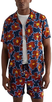 Express Graphic Floral Rayon Short Sleeve Shirt