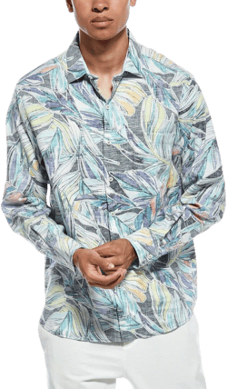 Tommy Bahama Men's Blue Barbados Breeze Lux Vines Linen-Blend Shirt