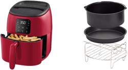 DASH Tasti-Crisp Digital Air Fryer with AirCrisp Technology, Custom Presets, Temperature Control, and Auto Shut Off Feature, 2.6 Quart - Red & Dash 6-Piece Air Fryer Accessory Kit, 2 Quart, Compact Red Air Fryer + Accessory Kit