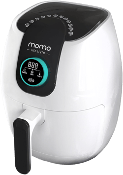 Momo Lifestyle Small Air Fryer 3.4 QT Ceramic Coated Teflon Free Compact Air Fryer with 12 Cooking Functions, Digital LED Control Wheel, Dishwasher Safe, White Truffle
