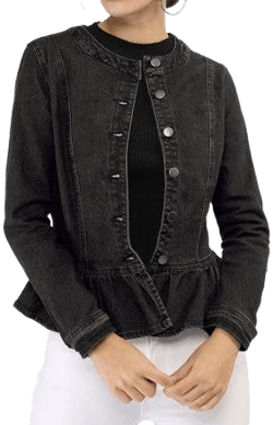 Daring Diva Women's Cropped Ruffle Hem Denim Jacket