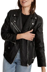 Madewell Women's Oversized Washed Leather Motorcycle Jacket