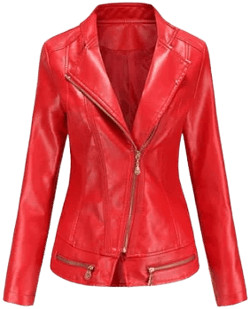 Women's Fitted Faux Leather Moto Biker Jacket
