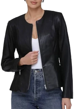 Bagatelle Women's Genuine Leather Zip Front Peplum Jacket