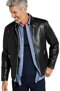 Kenneth Cole Men's Modern Fit Faux Leather Moto Jacket