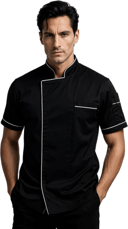 Chef jacket black with white trim and coolvent Bridge