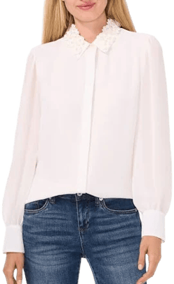 Cece Women's Floral Applique Collared Blouse