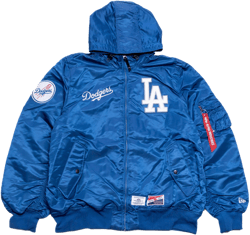Alpha Industries Men's Los Angeles Dodgers L-2B Hooded Bomber Jacket