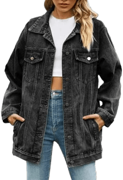 Mrat Jean Jacket Men Womens Plus Denim Stretch Denim Jacket, Women's Oversized Mid Long Denim Jacket Jean Biker Coat S-85 Dark Gray XL