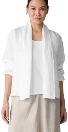 Eileen Fisher Women's Shawl Collar Open Front Organic Linen Jacket