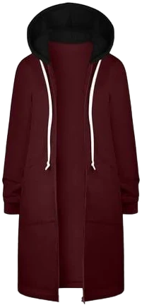 Laiwequin Women's Casual Long Hooded Open Front Duster Coat with Drawstring and Pockets