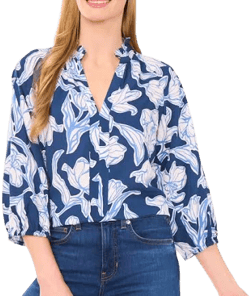 CeCe Women's Ruffle Neck Raglan Top