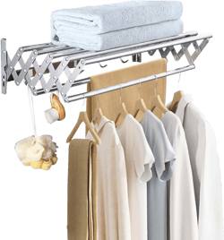 Wall Mounted Clothes Drying Rack, Foldable Rustproof Accordion Retractable Drying Rack, Stainless Steel Laundry Drying Rack, 7 Bar Space-Saving Staggered Hanging Rods, Indoor and Outdoor 27in