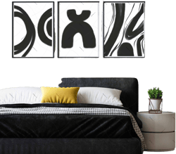 Bold Black Mid Century Modern Art Set of 3 - Black and white art, Black brush Art, Minimalist Wall Art bold mid century art Neutral bold art