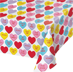 Creative Converting Candy Hearts Valentine's Day Plastic Tablecloth, 54" x 102", Multi-color