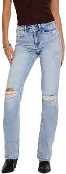 High-Rise Distressed Straight Leg Denim Pants