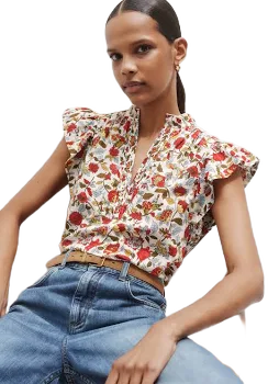 Me+em Women's Rosebush Graphic-Print Cotton Voile Blouse