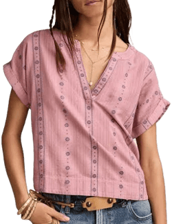Lucky Brand Women's Embroidered Cotton Cuffed-Sleeve Top