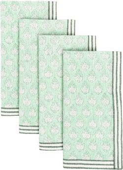 over&back Hand-Blocked Printed Cotton Cloth Napkins - Washable Napkins Set for Mixing, Matching, and Creating a Custom Home Decor Tablescape - Green Leaf