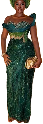 African Lace Autogele Beaded Gown