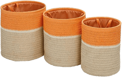 Honey-Can-Do Storage Basket 3 Piece Nesting Set, Natural Woven Design, Laundry Hamper for Bedroom, Living Room, Bathroom, Blankets, Towels, Clothes, Toys, Books, Cabinets and More – Orange/Beige