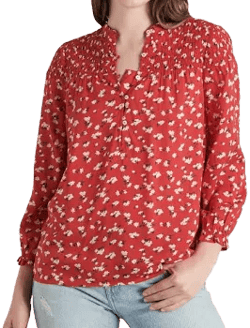 Lucky Brand Women's Floral Smocked Long Sleeve Blouse
