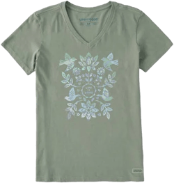 Life is Good Women's Folk Art Garden Tie Dye Short Sleeve Vee Crusher