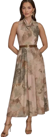 Donna Karan Women's Floral Crepe Cowl Neck Maxi Dress