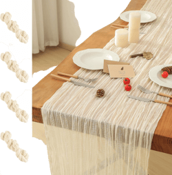 Leetaltree 4 Pack Beige Cheesecloth Table Runner, 35x120 Inch Boho Rustic Cheese Cloth Table Runner, Decorative Table Runners for Bridal Baby Shower Decorations or Wedding Table Decorations