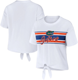 WEAR by Erin Andrews Women's Florida Gators Striped Front Knot Cropped T-