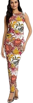 Floral Boat Neck Sleeveless Low Twist Back Maxi Dress