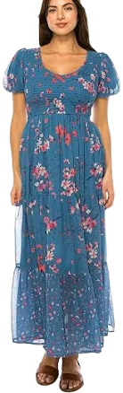 Penelope Rose Printed Bubble Sleeve Maxi Dress