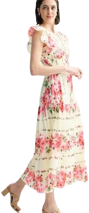 Taylor Women's Smocked Waist Flutter Sleeve Maxi Dress