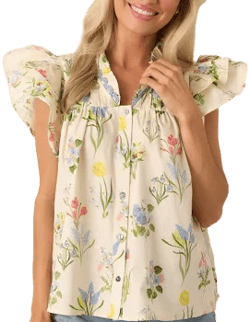 Worth The View Women's Floral Print Cotton Button Front Top Shirt